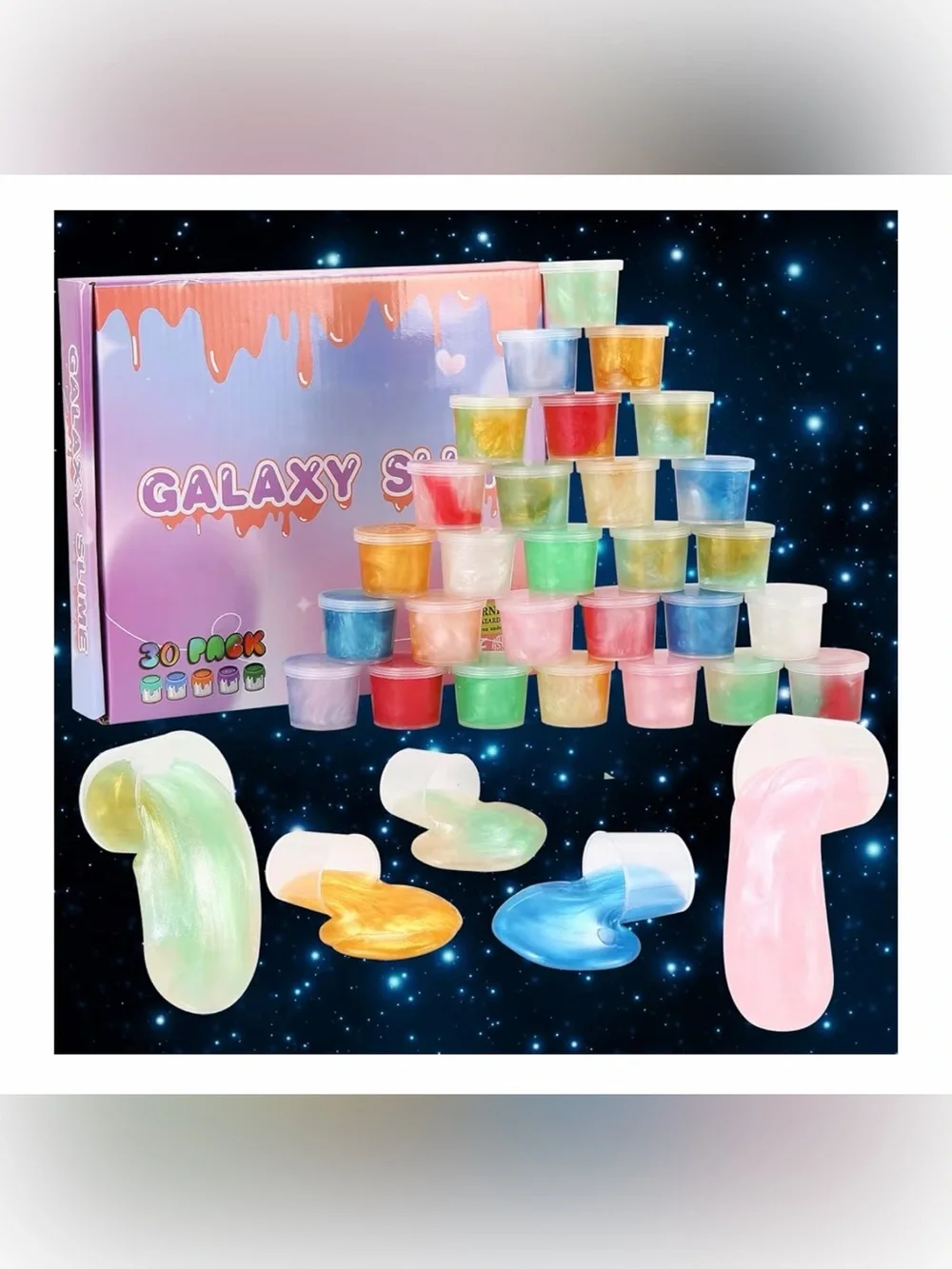 Galaxy Slime Party Favors 30 Pack, Stretchy, Non-Sticky, Non-Mess Party Favors